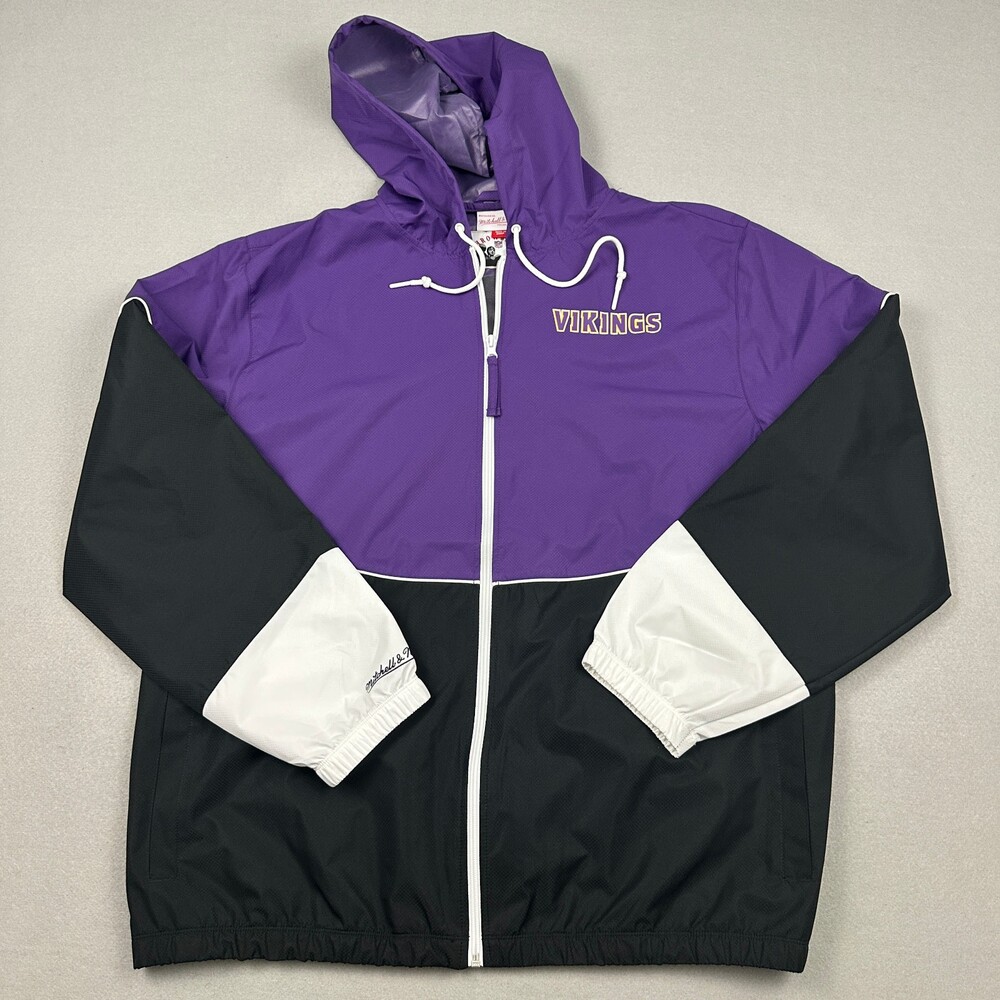 Minnesota Vikings Jacket Men XL Purple Black Mitchell & Ness Full Zip Hood NFL